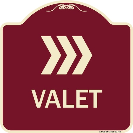 Designer Series Valet Right Arrow, Burgundy Heavy-Gauge Aluminum Architectural Sign